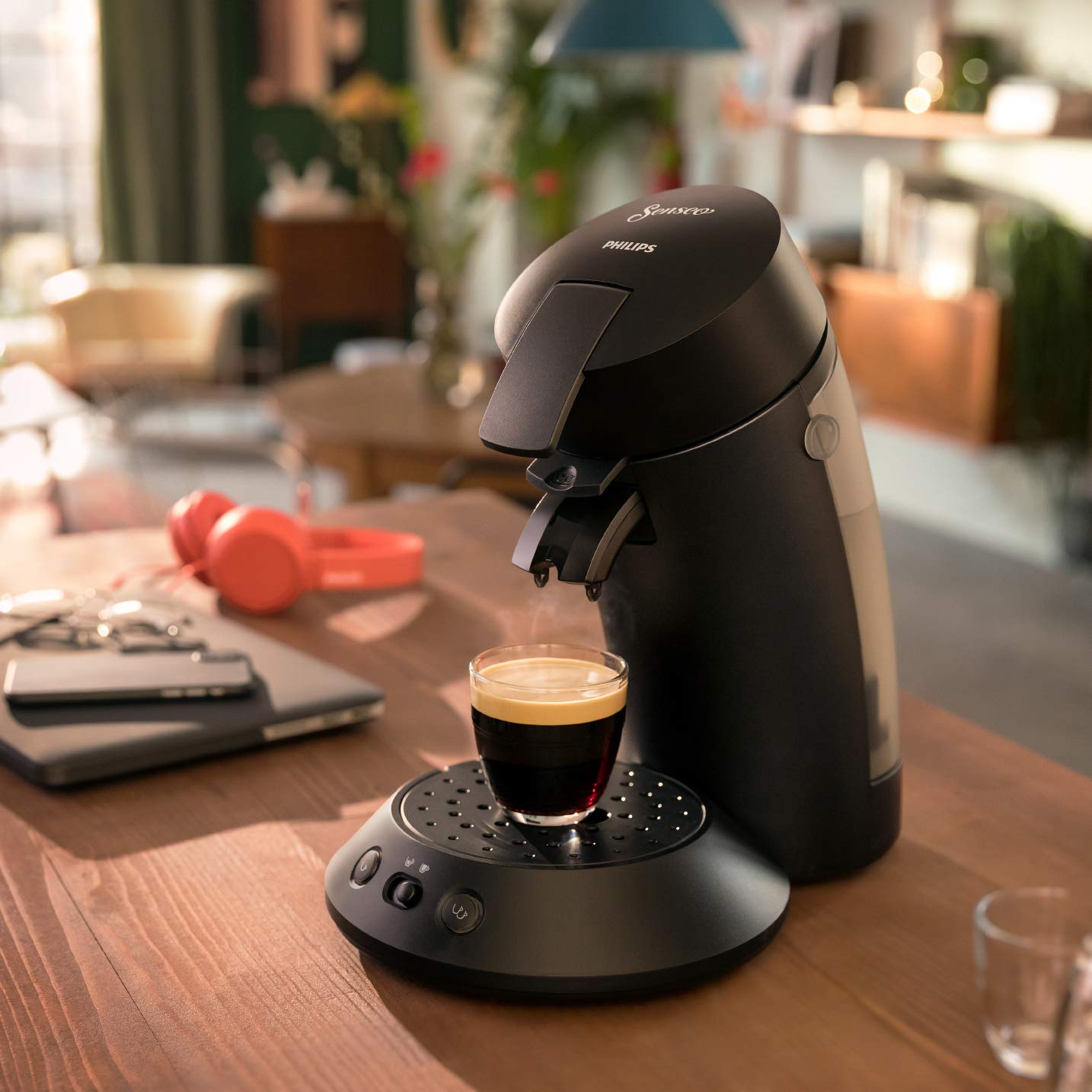Machine à Café à Dosettes Noir Intense – Crème Plus, Boost d'Arômes & Sélecteur d'Intensité (CSA210/61)