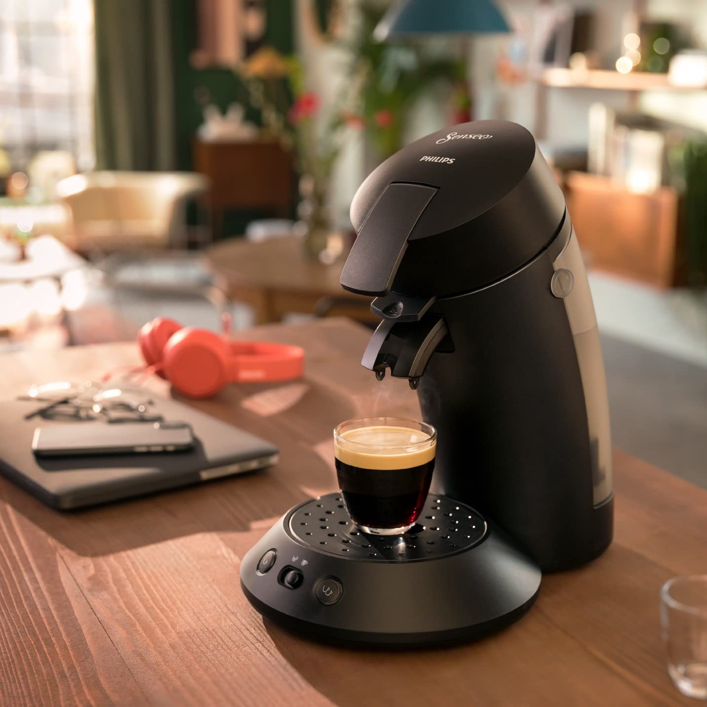 Cafetière à Dosettes Noire Piano – Boost d'Arômes & Intensité Ajustable (CSA210/22)