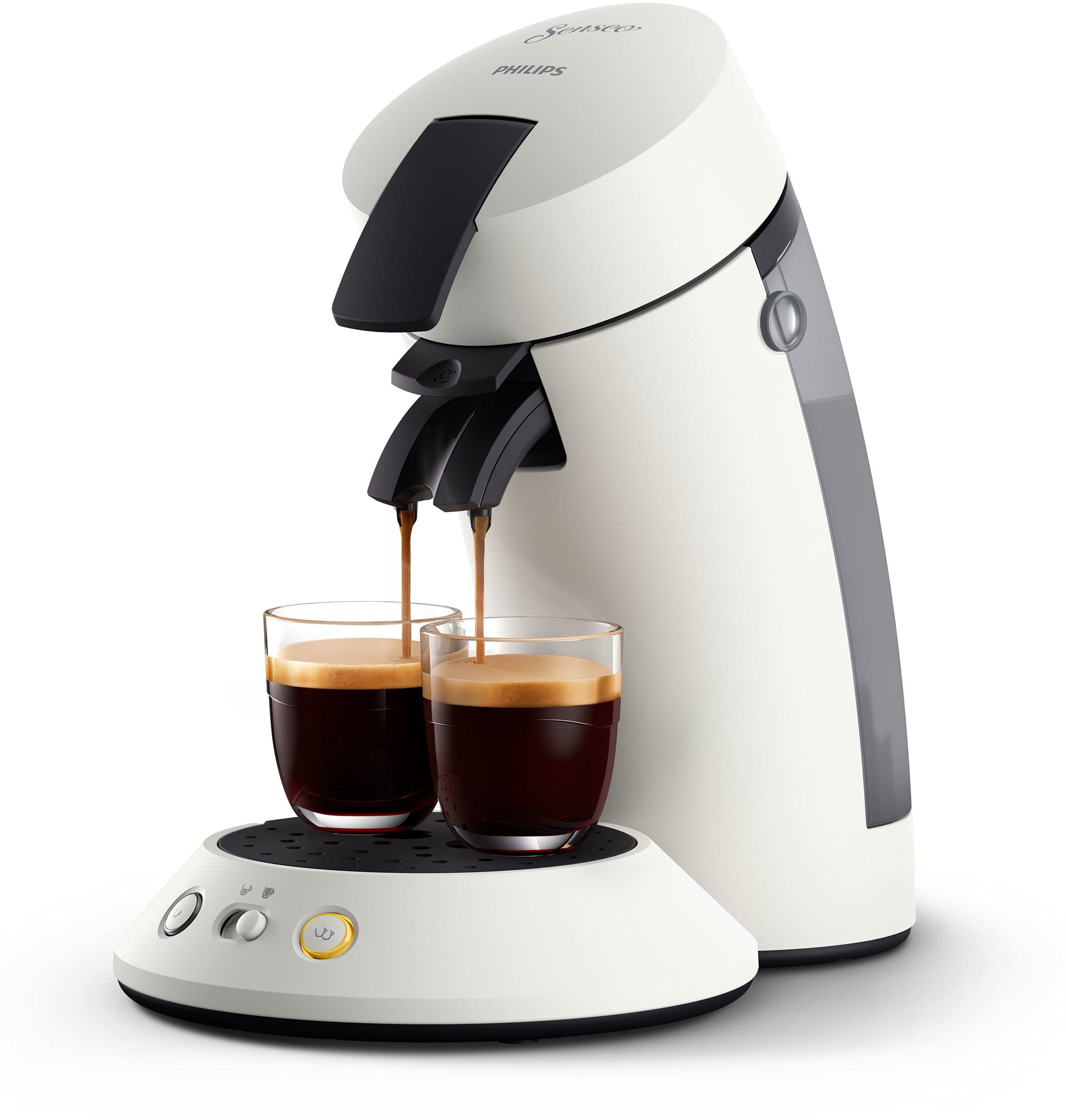 Machine à Café à Dosettes Blanc/Noir – Boost d'Arômes & Sélection d'Intensité (CSA210/10)