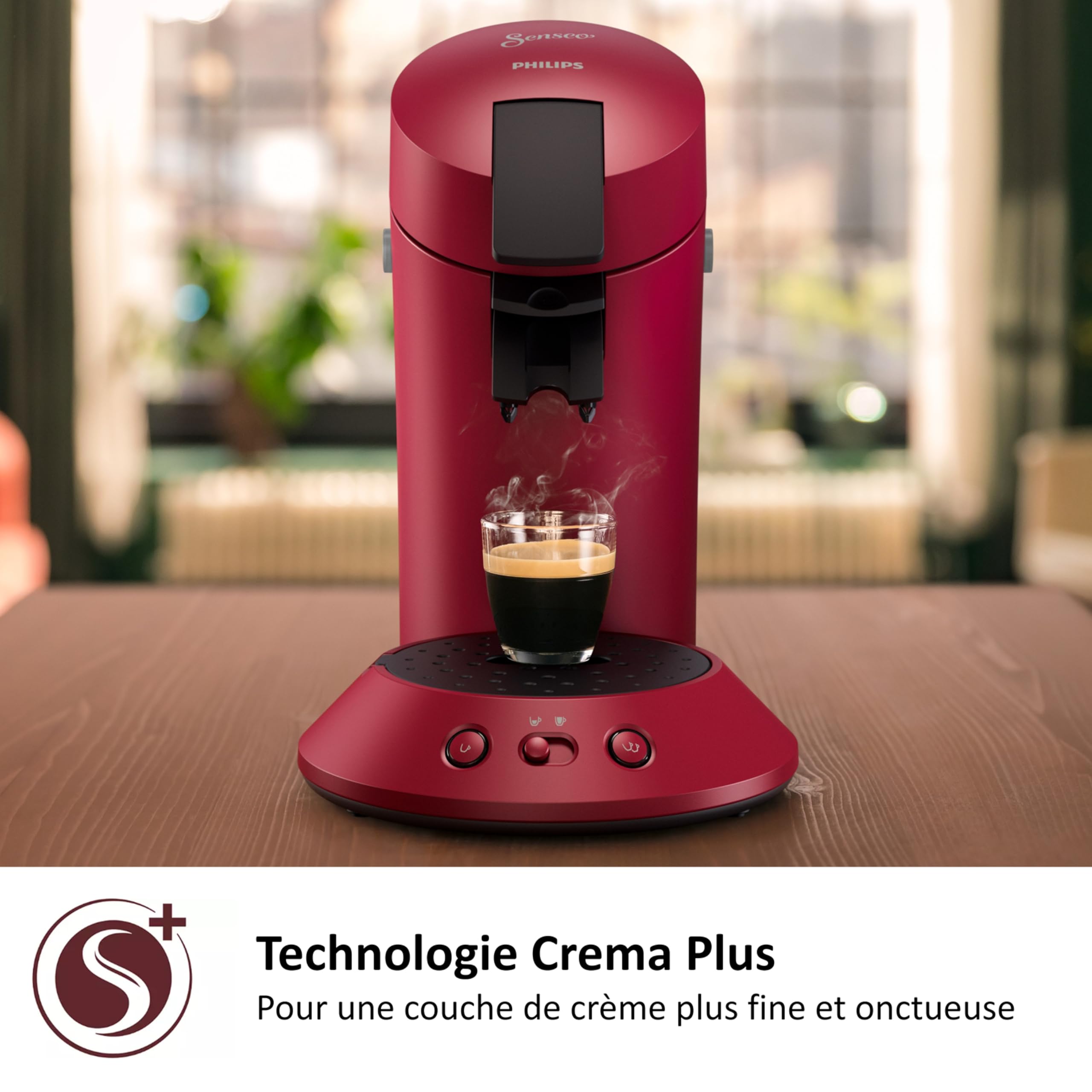 Machine à Café à Dosettes Rouge – Boost d'Arômes, Crème Plus & Intensité Réglable (CSA210/91)