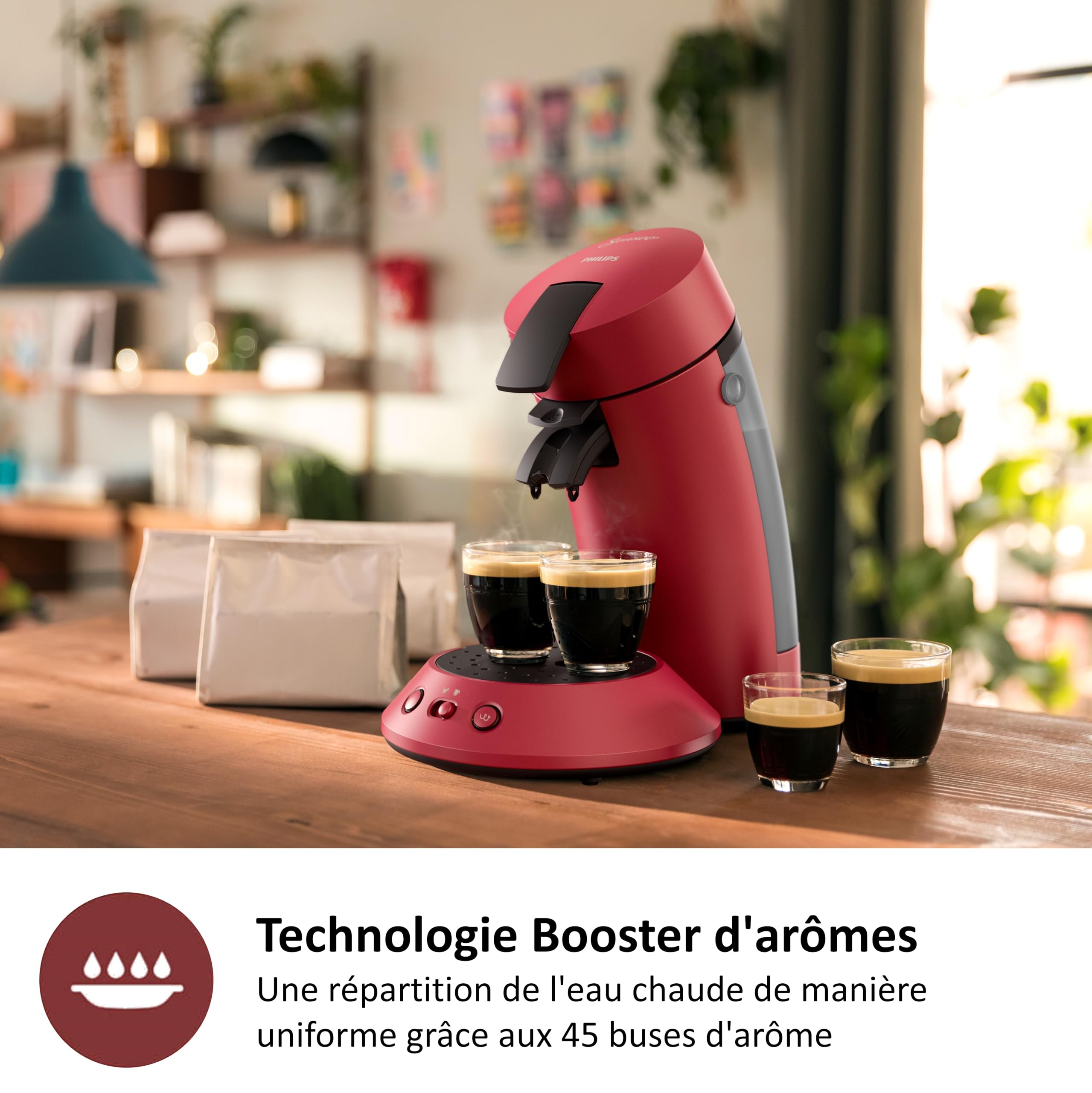 Machine à Café à Dosettes Rouge – Boost d'Arômes, Crème Plus & Intensité Réglable (CSA210/91)