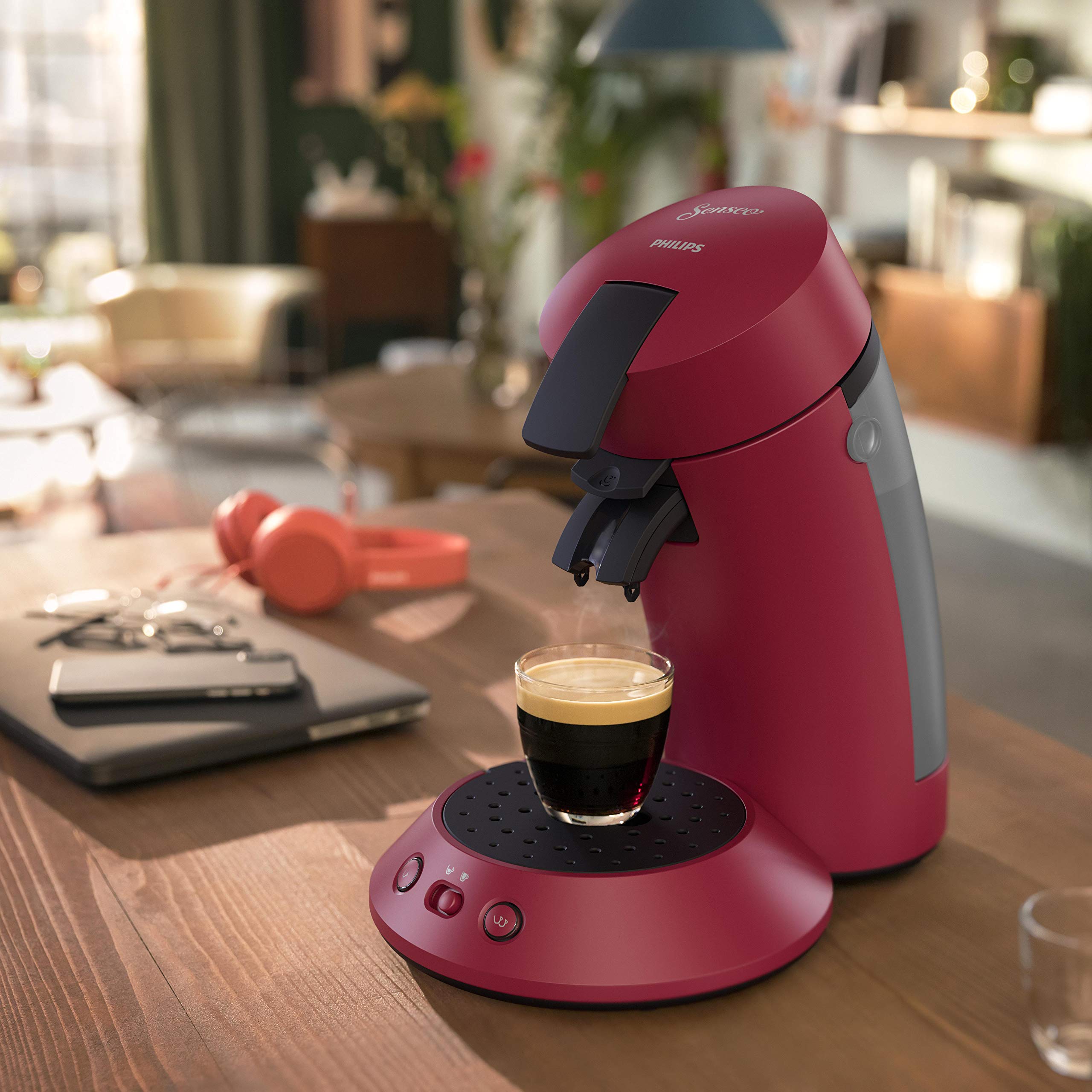 Machine à Café à Dosettes Rouge – Boost d'Arômes, Crème Plus & Intensité Réglable (CSA210/91)